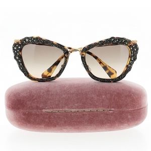 Miu Miu Noir Rhinestones Cat Eye Sunglasses